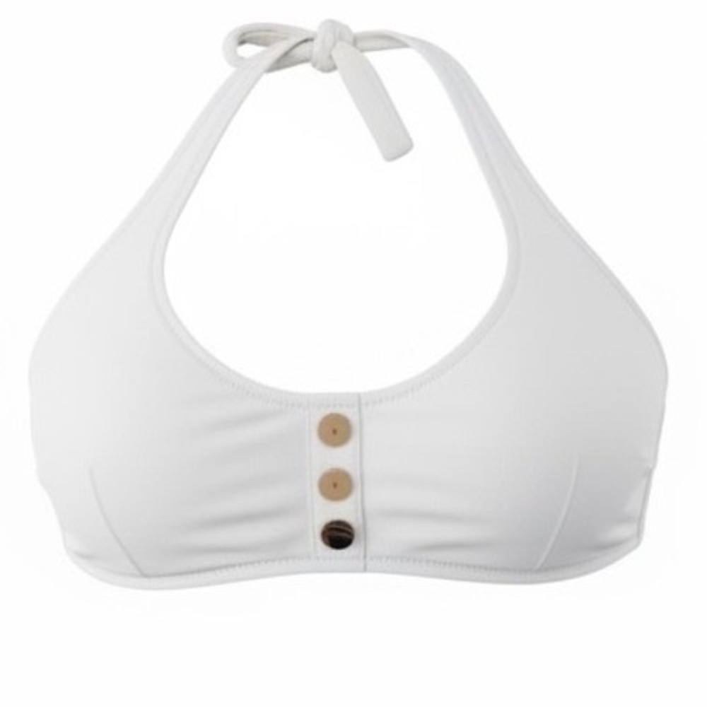 Reiss Iris White Halter Bikini Top Gold Button Detail US 10 UK 14‎ BM 97.1.0